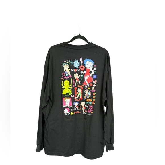NWT HUF Betty Boop Collab Cartoon Black Long Sleeve Cotton Mens T-Shirt Size XL - Picture 7 of 8